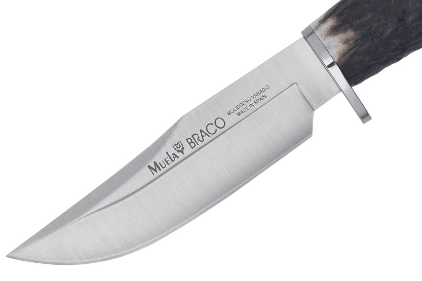Muela Braco 9275 Messer mit 11cm Klinge aus rostfreiem Edelstahl, Hirschgeweihgriff mit Schnürsenkel + Lederetui