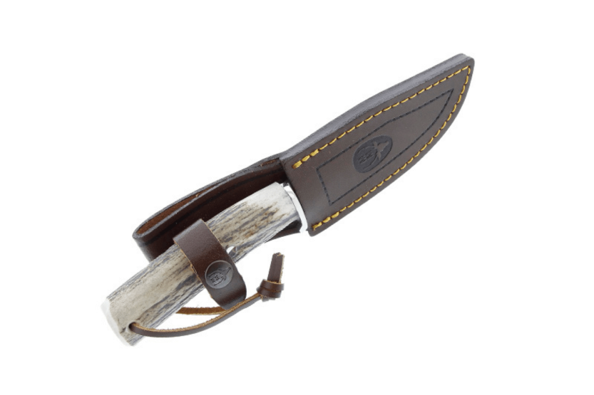 Muela Braco 9275 coltello 11cm lama in acciaio inox manico in corno di cervo con laccio + fodero in pelle
