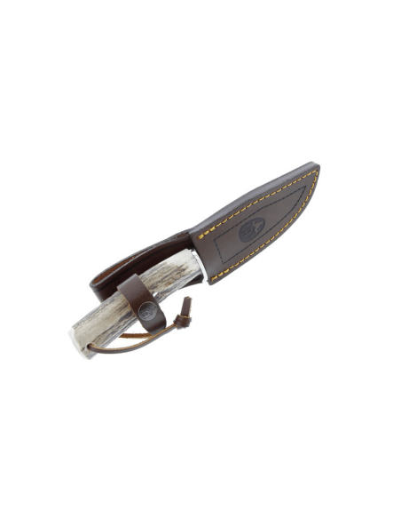 Muela Braco 9275 Messer mit 11cm Klinge aus rostfreiem Edelstahl, Hirschgeweihgriff mit Schnürsenkel + Lederetui
