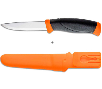 Mora Companion 11824 kniv 10,4cm rostfritt stålblad svart/orange gummihandtag + fodral