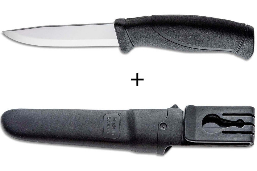 Mora Companion 12141 mes 10,4cm roestvrij staal zwart rubber handvat + etui