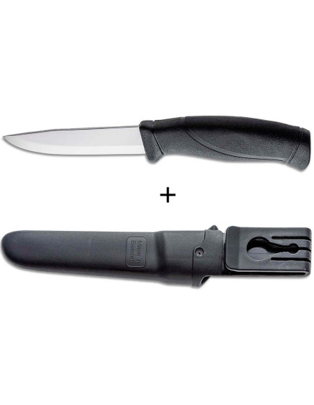 Mora Companion 12141 kniv 10,4 cm blad i rustfritt stål, svart gummihåndtak + etui