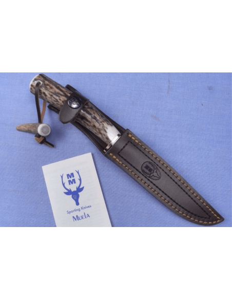 Muela Gredos 9218 kniv 14 cm blad i rustfritt stål med skaft i hjortetak + skinnskede