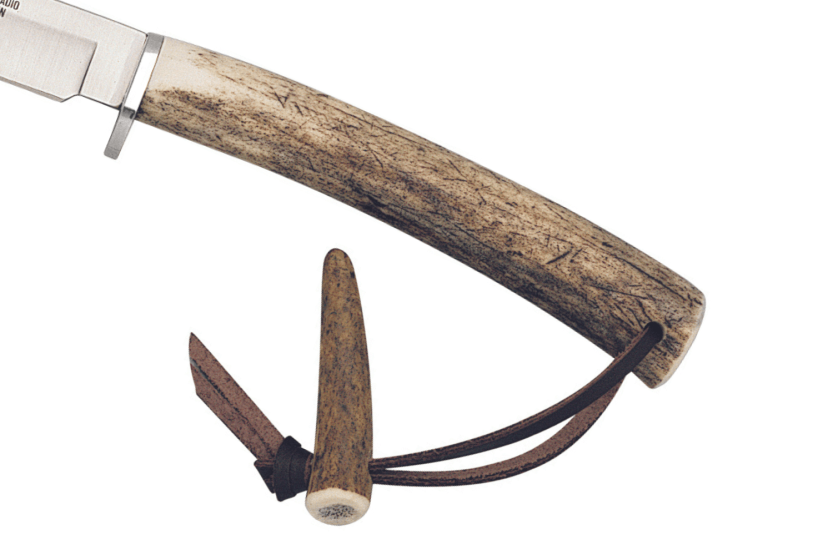 Muela Gredos 9218 mes 14cm roestvrij staal hertengewei handvat + leren schede