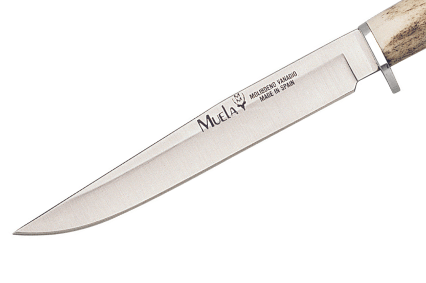 Muela Gredos 9218 mes 14cm roestvrij staal hertengewei handvat + leren schede