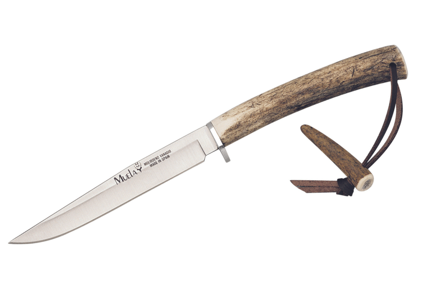 Muela Gredos 9218 mes 14cm roestvrij staal hertengewei handvat + leren schede