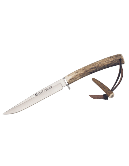 Muela Gredos 9218 mes 14cm roestvrij staal hertengewei handvat + leren schede