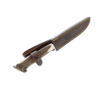 Cuchillo Muela Gredos 9228, 14cm hoja pulida al hielo, mango de asta de ciervo + funda de cuero 2