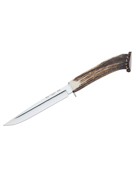 Muela Gredos 9228 mes 14cm met ijs gepolijst lemmet Hertenhouten handvat + leren schede