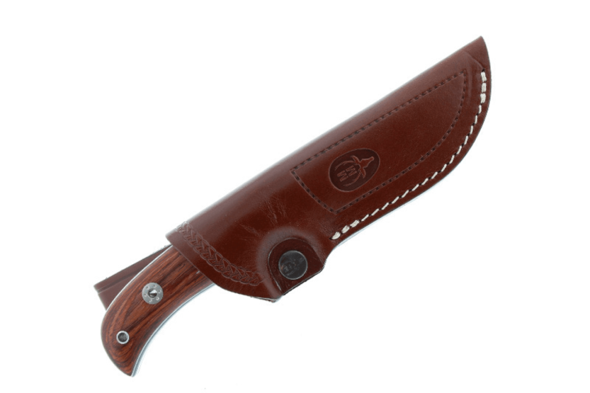 Cuchillo Muela Husky 9308 11cm hoja de acero inoxidable mango de madera con funda de cuero
