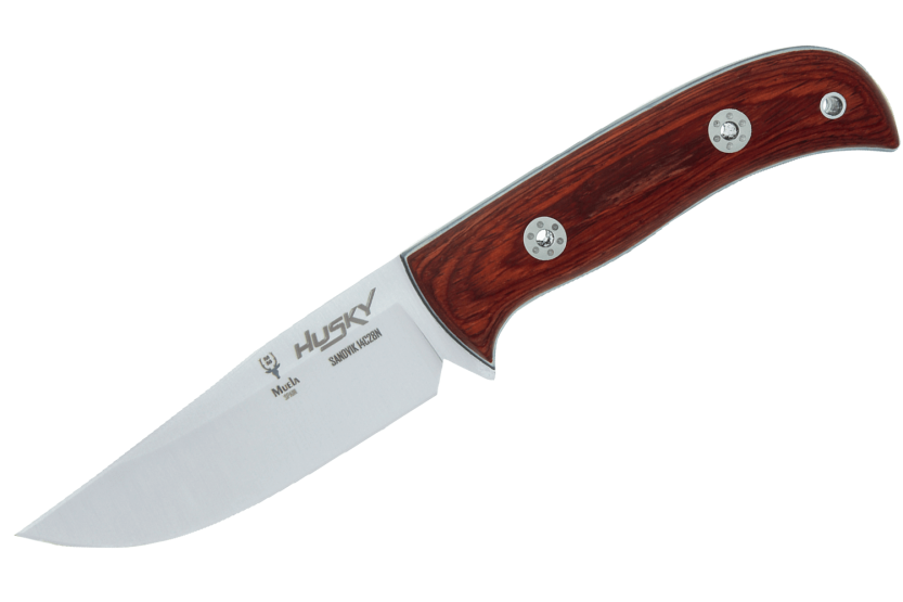 Cuchillo Muela Husky 9308 11cm hoja de acero inoxidable mango de madera con funda de cuero