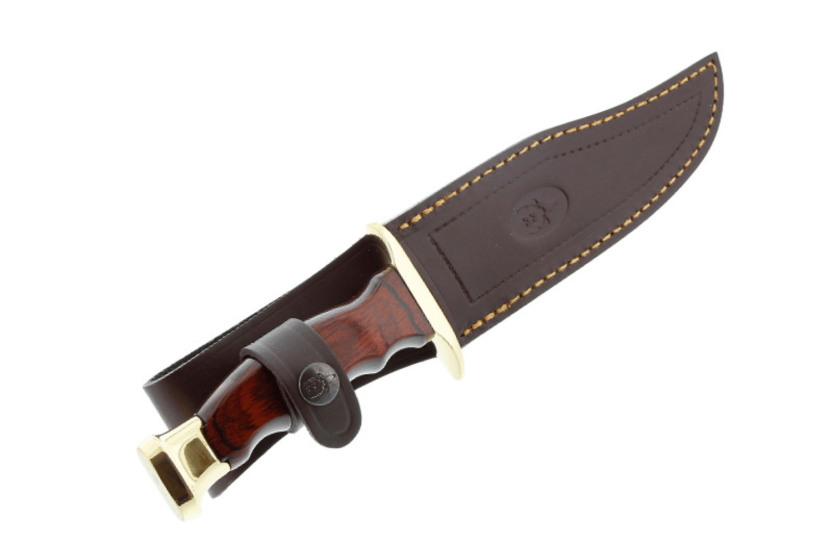 Muela Bowie Knife 9238 blad i rustfrit stål 16 cm stamina træhåndtag + læderskede