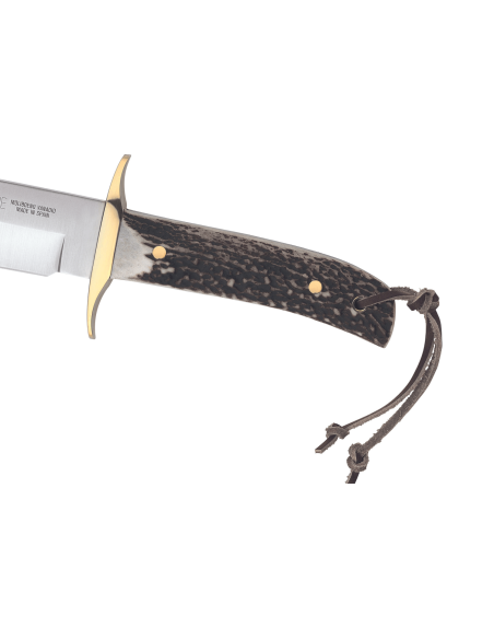 Muela Bowie Mes 9263 roestvrijstalen lemmet 16cm handvat van hertengewei met veter en leren schede