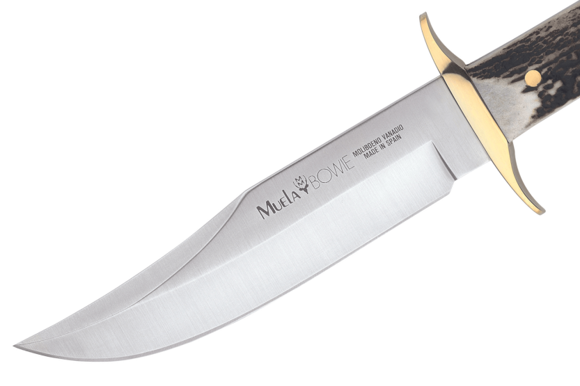 Muela Bowie Knife 9263 stainless steel blade 16cm deer antler handle with lace and leather sheath