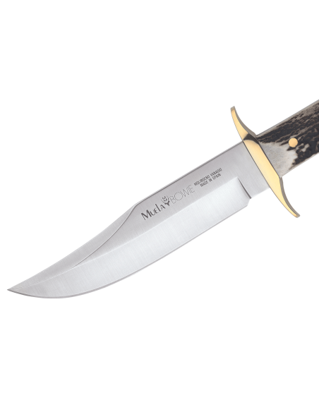Muela Bowie Mes 9263 roestvrijstalen lemmet 16cm handvat van hertengewei met veter en leren schede