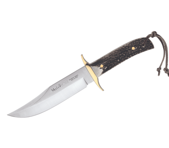 Muela Bowie Knife 9263 blad i rustfritt stål, 16 cm langt håndtak i hjortetak med snøre og skinnhylse