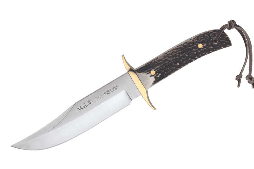 Muela Bowie Knife 9263 blad af rustfrit stål 16 cm håndtag af hjortetak med snøre og læderskede