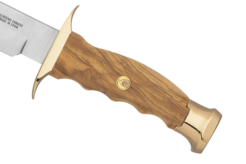Muela Bowie Knife 9271 blad i rustfrit stål 16 cm håndtag i oliventræ + læderskede