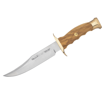 Cuchillo Muela Bowie 9271 hoja de acero inoxidable 16cm mango de madera de olivo + funda de cuero