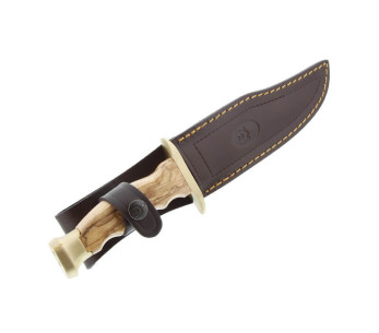 Cuchillo Muela Bowie 9271 hoja de acero inoxidable 16cm mango de madera de olivo + funda de cuero 2