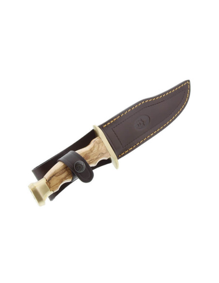 Muela Bowie Knife 9271 blad i rostfritt stål 16cm olivträhandtag + läderslida