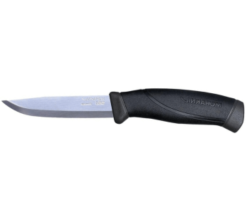 Faca para trabalhos pesados Mora Companion 13158 Lâmina de 10,4 cm em aço inoxidável com cabo de borracha preta + bainha