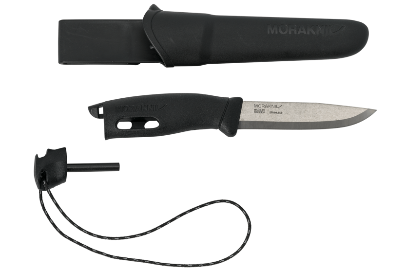 Cuchillo Mora Companion Spark 13567 10.4cm hoja de acero inoxidable mango de goma negro con pedernal + funda