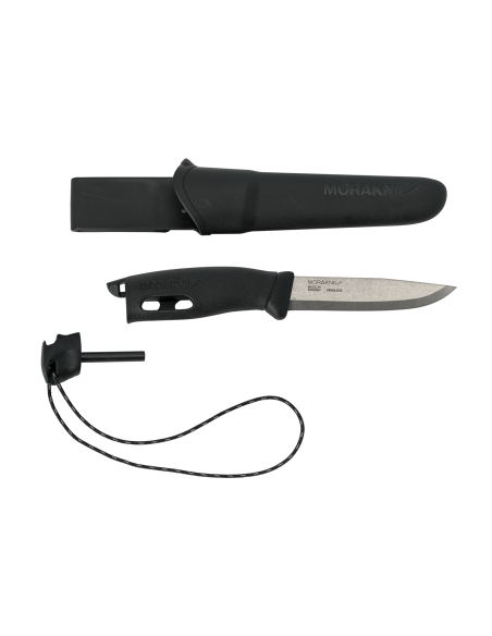 Cuchillo Mora Companion Spark 13567 10.4cm hoja de acero inoxidable mango de goma negro con pedernal + funda