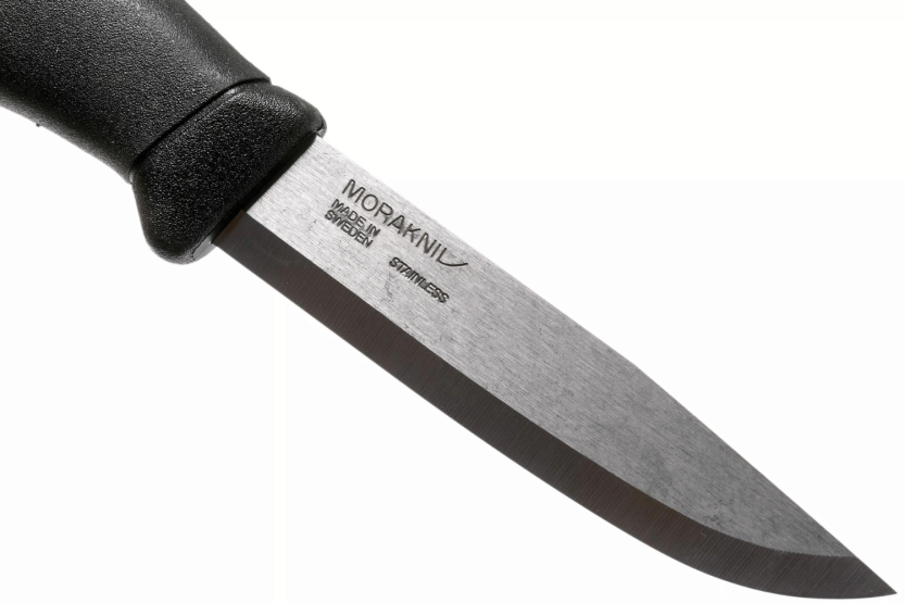 Faca Mora Companion Spark 13567 Lâmina de aço inoxidável de 10,4 cm Cabo de borracha preta com pederneira + estojo