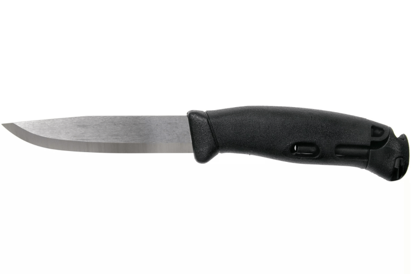 Faca Mora Companion Spark 13567 Lâmina de aço inoxidável de 10,4 cm Cabo de borracha preta com pederneira + estojo