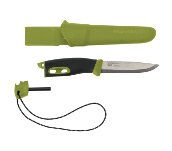 Mora Companion Spark 13570 veitsi 10.4cm ruostumattomasta teräksestä valmistettu terä vihreä kumikahva ja sytytin + kotelo 2