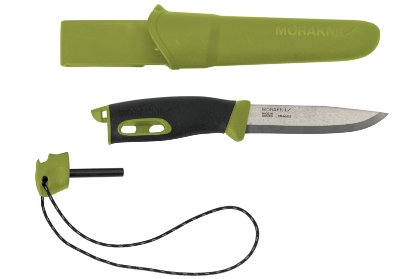 Mora Companion Spark 13570 kniv 10,4 cm blad i rustfritt stål, grønt gummihåndtak med flint + etui