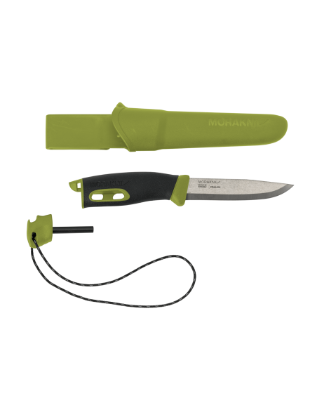 Cuchillo Mora Companion Spark 13570 10.4cm hoja acero inoxidable mango goma verde con pedernal + funda