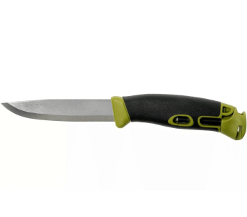 Mora Companion Spark 13570 kniv 10,4 cm blad i rustfritt stål, grønt gummihåndtak med flint + etui