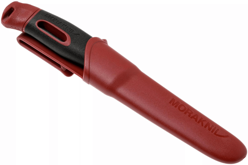 Mora Companion Spark 13571 kniv 10,4 cm rustfrit stålblad bordeaux gummihåndtag med flint + etui
