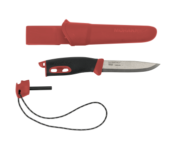 Faca Mora Companion Spark 13571 Lâmina de aço inoxidável de 10,4 cm Cabo de borracha cor de vinho com pederneira + estojo 2