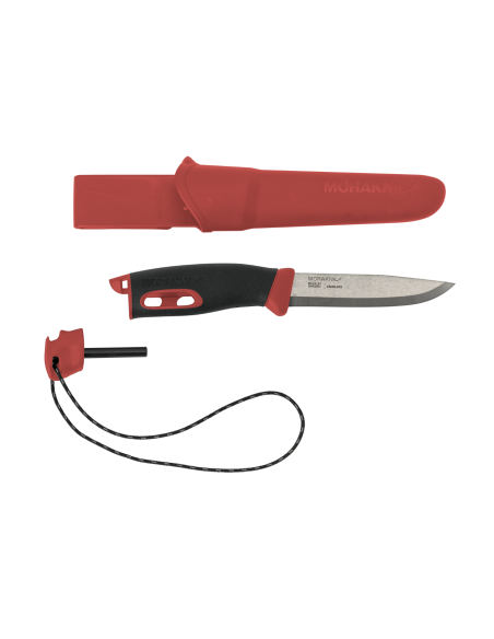 Faca Mora Companion Spark 13571 Lâmina de aço inoxidável de 10,4 cm Cabo de borracha cor de vinho com pederneira + estojo