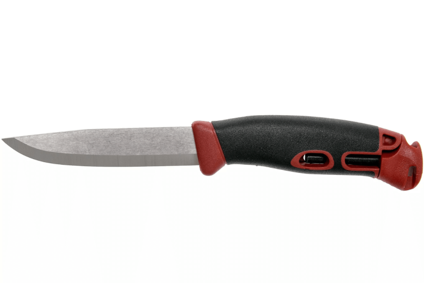 Mora Companion Spark 13571 kniv 10,4cm rostfritt stålblad vinrött gummihandtag med flinta + fodral