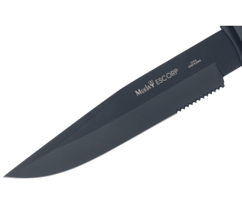 Muela ESCORP 9277 faca 18cm lâmina preta cabo de borracha castanha com bainha em cordura 2