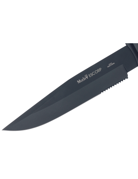 Muela ESCORP 9277 coltello 18cm lama nera manico in gomma marrone con fodero in cordura
