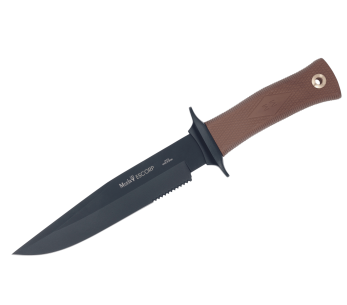 Muela ESCORP 9277 faca 18cm lâmina preta cabo de borracha castanha com bainha em cordura