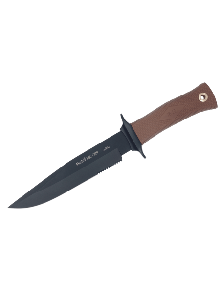 Cuchillo Muela ESCORP 9277 18cm hoja negra mango de goma marrón con funda de cordura