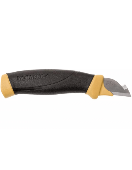 12201 Mora Coltello da elettricista ambidestro con lama in acciaio inox da 2,1 cm e manico in gomma nera/gialla con fodero