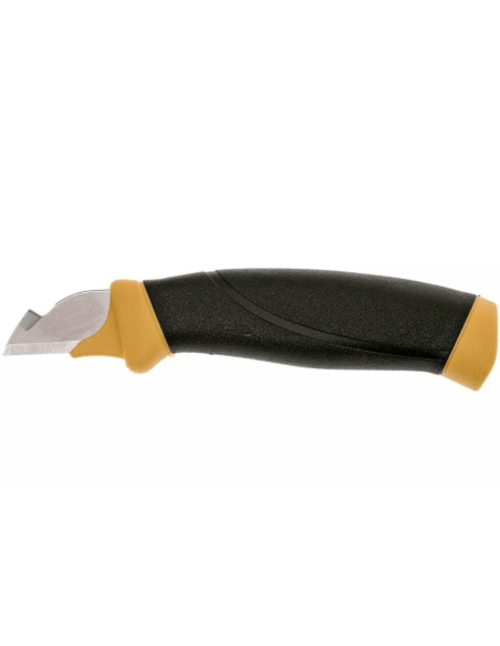 12201 Mora Cuchillo electricista ambidiestro 2.1cm hoja acero inoxidable mango goma negro/amarillo con funda