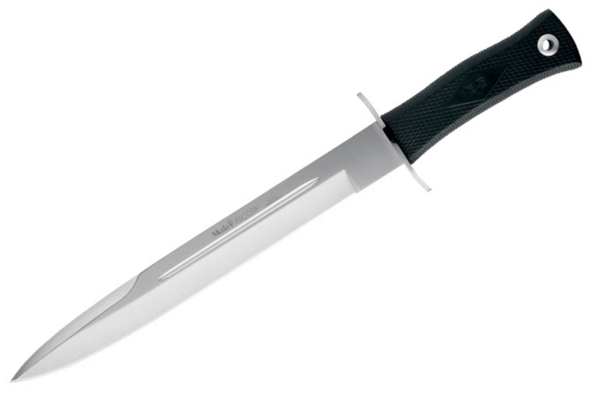 Faca Muela Escorp 9312 cabo de borracha preto de 30 cm e proteção em aço inoxidável + bainha em pele