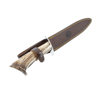 Cuchillo Muela Corzo 9220 hoja acero inoxidable 22cm mango asta de ciervo + funda cuero 2