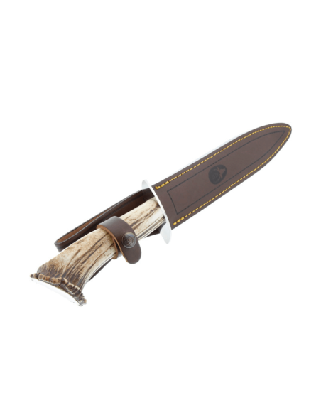 Muela Coltello da capriolo 9220 lama in acciaio inox 22cm manico in corno di cervo + fodero in pelle
