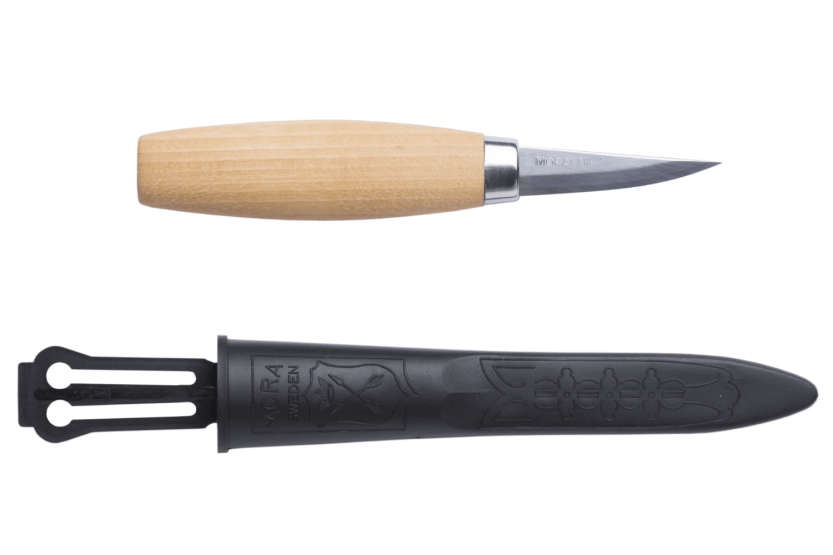 Faca de trinchar Mora 120 106.1600 com 6 cm de lâmina de carbono e cabo de bétula + estojo