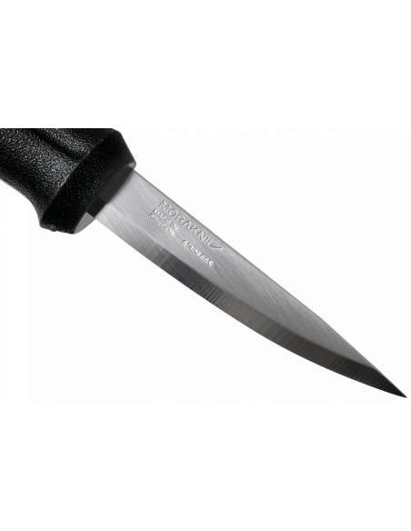 Cuchillo talla madera Mora Basic 12658 7,5cm hoja acero inoxidable mango polipropileno negro + estuche