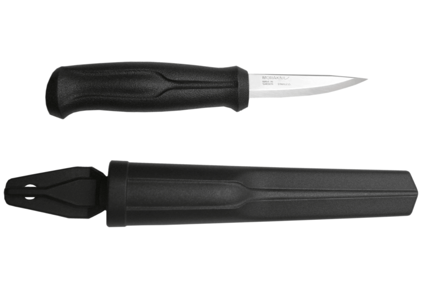 Mora Basic 12658 træskærerkniv 7,5 cm blad i rustfrit stål sort polypropylenhåndtag + etui